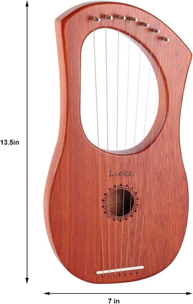 LIEKE 7 String Lyre Harp Instrument with Tuning Wrench,Metal Strings,Bag, Mahogany Body and Bone Saddle,Lyre Harp Kit Gift for Kids Adults Beginner - Image 5